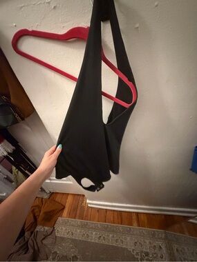 REORIA Black Backless Halter Thong Bodysuit Size XL